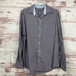 IZOD Premium Essentials Brown Blue Check Button  Medium